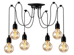 6 yellow bulbs with wires and holder Vintage Style Industrial Pendant fixture both use of Kitchen and Bedroom